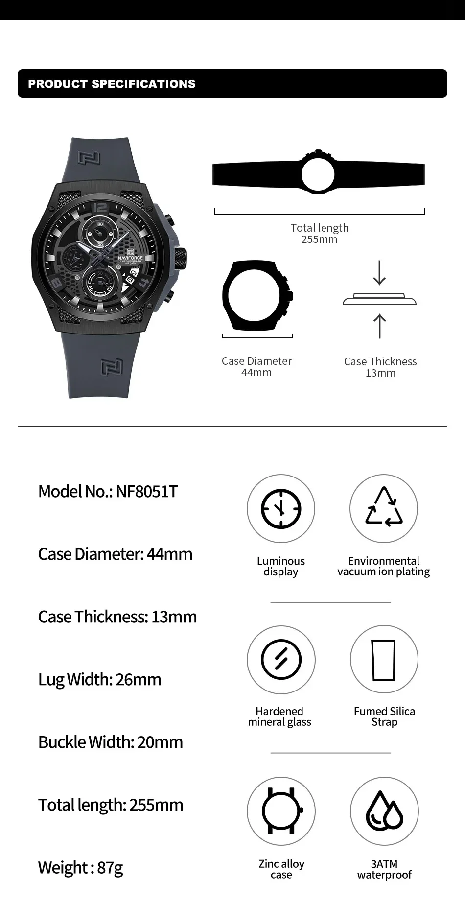 NAVIFORCE NF8051T montres pour - Silicone Sport Band avis et prix